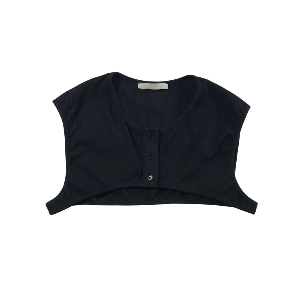 Amomento Black Ribbed Knit Cropped Bolero Shrug Three Button Henley Placket